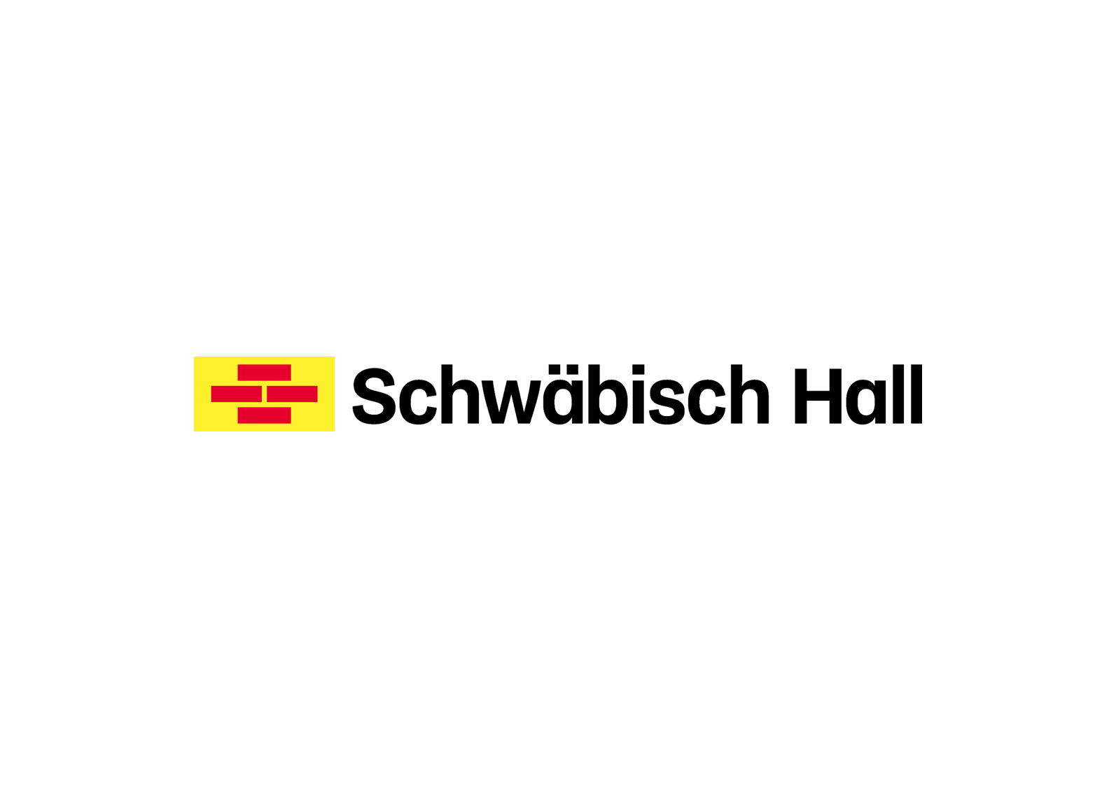 Logo der Bausparkasse Schwäbisch Hall. Neben dem Schriftzug ‚Schwäbisch Hall‘ ist ein gelbes Rechteck mit drei roten, waagerechten Balken dargestellt.